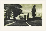 Artist: b'AMOR, Rick' | Title: b'Into the garden.' | Date: 1993 | Technique: b'woodcut, printed in black and green ink, from two blocks'