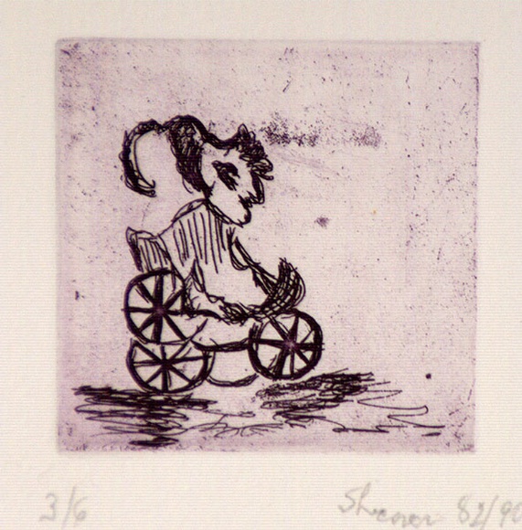 Artist: b'Shearer, Mitzi.' | Title: b'not titled' | Date: 1982-90 | Technique: b'etching, printed in claret with plate-tone, from one  plate'