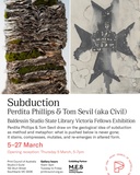 Title: Tom Sevil (aka CIVIL) and Perdita Phillips: Subduction. Baldessin Studio State Library Victoria Fellowship exhibition. 2026