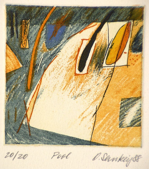 Artist: b'Sankey, Olga.' | Title: b'Pool' | Date: 1989 | Technique: b'etching, printed in colour, from multiple plates' Artist: b'Sankey, Olga.' | Title: b'Pool' | Date: 1989 | Technique: b'etching, printed in colour, from multiple plates'