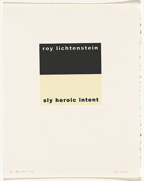Artist: b'Burgess, Peter.' | Title: b'roy lichtenstein: sly heroic talent.' | Date: 2001 | Technique: b'computer generated inkjet prints, printed in colour, from digital file' Artist: b'Burgess, Peter.' | Title: b'roy lichtenstein: sly heroic talent.' | Date: 2001 | Technique: b'computer generated inkjet prints, printed in colour, from digital file'