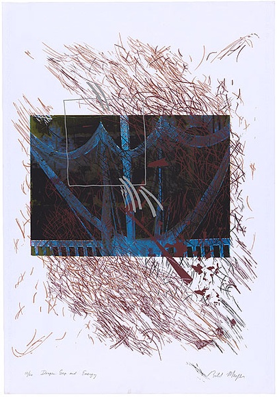 Artist: b'MEYER, Bill' | Title: b'Drapes, gap and energy' | Date: 1980-81 | Technique: b'screenprint, printed in eight colours, from one set of four colour separation photo screens and two hand drawn with charcoal on acetate for indirect photo reduction screen' | Copyright: b'\xc2\xa9 Bill Meyer' Artist: b'MEYER, Bill' | Title: b'Drapes, gap and energy' | Date: 1980-81 | Technique: b'screenprint, printed in eight colours, from one set of four colour separation photo screens and two hand drawn with charcoal on acetate for indirect photo reduction screen' | Copyright: b'\xc2\xa9 Bill Meyer'