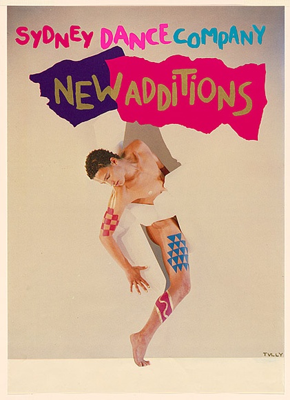 Artist: b'McDiarmid, David.' | Title: b'Theatre poster: Sydney Dance Company, new additions.' | Date: 1982 | Technique: b'photo-offset-lithograph, printed in colour, from multiple plates; screenprint, printed in colour, from multiple stencils' | Copyright: b'Courtesy of copyright owner, Merlene Gibson (sister)' Artist: b'McDiarmid, David.' | Title: b'Theatre poster: Sydney Dance Company, new additions.' | Date: 1982 | Technique: b'photo-offset-lithograph, printed in colour, from multiple plates; screenprint, printed in colour, from multiple stencils' | Copyright: b'Courtesy of copyright owner, Merlene Gibson (sister)'