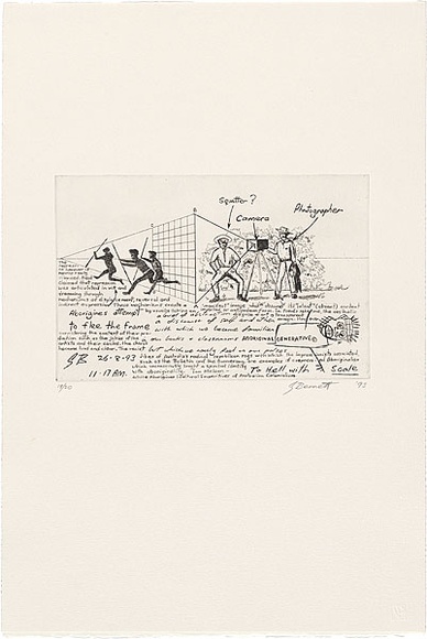 Artist: b'Bennett, Gordon.' | Title: b'Aboriginal generative' | Date: 1993 | Technique: b'etching, printed in black ink, from one plate' | Copyright: b'\xc2\xa9 Gordon Bennett, Licensed by VISCOPY, Australia' Artist: b'Bennett, Gordon.' | Title: b'Aboriginal generative' | Date: 1993 | Technique: b'etching, printed in black ink, from one plate' | Copyright: b'\xc2\xa9 Gordon Bennett, Licensed by VISCOPY, Australia'