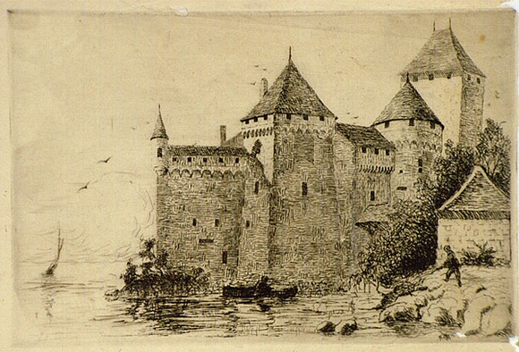 Artist: b'Bull, Norma C.' | Title: b'(Castle).' | Date: c.1940 | Technique: b'etching, printed in black ink, from one plate' Artist: b'Bull, Norma C.' | Title: b'(Castle).' | Date: c.1940 | Technique: b'etching, printed in black ink, from one plate'