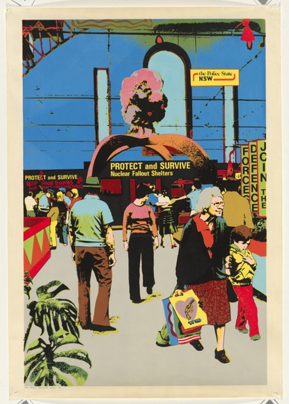Artist: b'Robertson, Toni.' | Title: b'Protect and survive' | Date: 1981 | Technique: b'screenprint, printed in colour, from four hand-cut and three photo-stencils' Artist: b'Robertson, Toni.' | Title: b'Protect and survive' | Date: 1981 | Technique: b'screenprint, printed in colour, from four hand-cut and three photo-stencils'