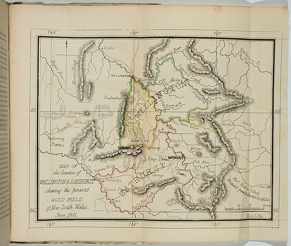 Artist: b'Ham Brothers.' | Title: b'Map of the counties of Wellington and Bathurst showing the present goldfield of New South Wales, June 1851.' | Date: 1851 | Technique: b'lithograph, printed in black ink, from one stone; hand-coloured' Artist: b'Ham Brothers.' | Title: b'Map of the counties of Wellington and Bathurst showing the present goldfield of New South Wales, June 1851.' | Date: 1851 | Technique: b'lithograph, printed in black ink, from one stone; hand-coloured'