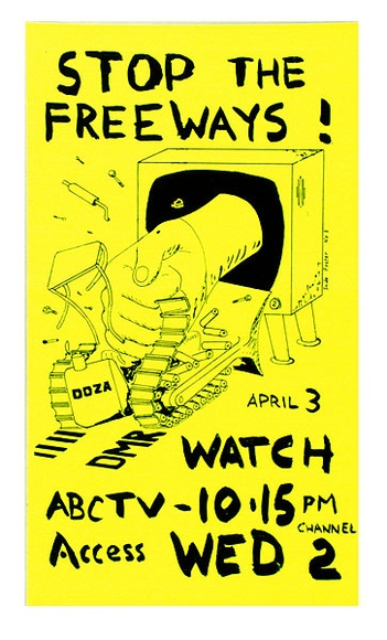 Artist: b'Glebe Anti-Expressway Action Group.' | Title: b'Stop the Freeways' | Technique: b'screenprint, printed in colour, from multiple stencils' Artist: b'Glebe Anti-Expressway Action Group.' | Title: b'Stop the Freeways' | Technique: b'screenprint, printed in colour, from multiple stencils'
