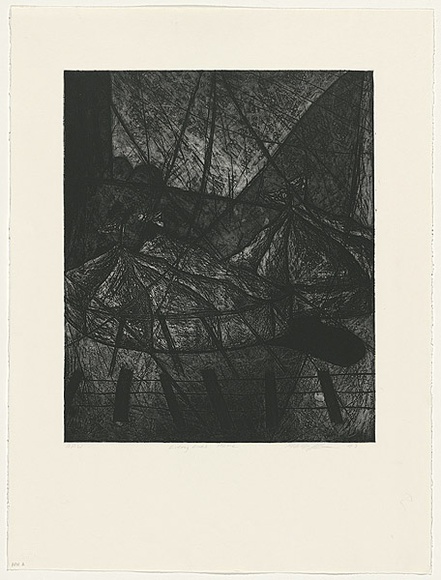 Artist: b'STAFFIERI, Mara' | Title: bEveryone's home | Date: 1993 | Technique: b'etching, printed in black ink, from one plate' Artist: b'STAFFIERI, Mara' | Title: bEveryone's home | Date: 1993 | Technique: b'etching, printed in black ink, from one plate'