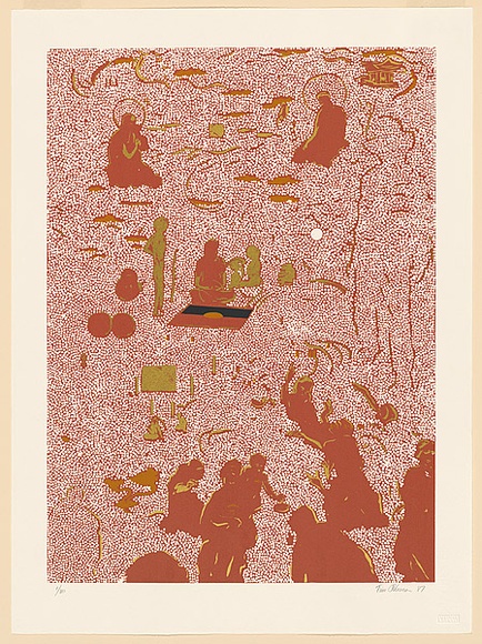 Artist: b'Johnson, Tim.' | Title: b'Three worlds' | Date: 1987 | Technique: b'screenprint, printed in colour, from multiple stencils' | Copyright: b'\xc2\xa9 Tim Johnson' Artist: b'Johnson, Tim.' | Title: b'Three worlds' | Date: 1987 | Technique: b'screenprint, printed in colour, from multiple stencils' | Copyright: b'\xc2\xa9 Tim Johnson'