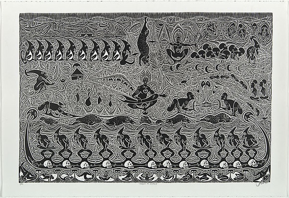 Artist: b'TIPOTI, Alick' | Title: b'Aralpaia Ar Zenikula.' | Date: 1998 | Technique: b'linocut, printed in black ink, from one block' Artist: b'TIPOTI, Alick' | Title: b'Aralpaia Ar Zenikula.' | Date: 1998 | Technique: b'linocut, printed in black ink, from one block'