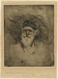 Artist: ROBERTS, Tom | Title: Portrait of Louis Buvelot. | Date: 1888 | Technique: etching, printed in brown ink with plate-tone, from one copper plate