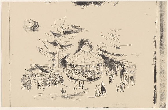 Artist: b'MACQUEEN, Mary' | Title: b'Carnival, San Remo' | Date: 1957 | Technique: b'lithograph, printed in black ink, from one plate' | Copyright: b'Courtesy Paulette Calhoun, for the estate of Mary Macqueen' Artist: b'MACQUEEN, Mary' | Title: b'Carnival, San Remo' | Date: 1957 | Technique: b'lithograph, printed in black ink, from one plate' | Copyright: b'Courtesy Paulette Calhoun, for the estate of Mary Macqueen'