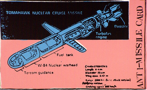 Artist: JILL POSTERS 1 | Title: Postcard: Anti-missile card | Date: 1984 | Technique: screenprint, printed in colour, from three stencils