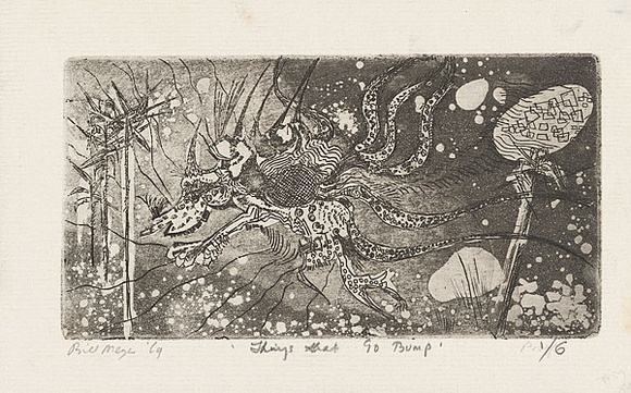 Artist: b'MEYER, Bill' | Title: b'Things that go bump.' | Date: 1968 | Technique: b'etching, aquatint and drypoint, printed in black ink, from one copper plate' | Copyright: b'\xc2\xa9 Bill Meyer' Artist: b'MEYER, Bill' | Title: b'Things that go bump.' | Date: 1968 | Technique: b'etching, aquatint and drypoint, printed in black ink, from one copper plate' | Copyright: b'\xc2\xa9 Bill Meyer'