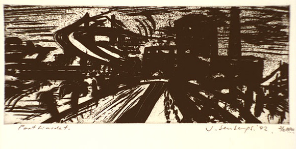 Artist: b'Senbergs, Jan.' | Title: b'Port Liardet' | Date: 1992 | Technique: b'sugar-lift etching, printed in black ink, from one plate' | Copyright: b'\xc2\xa9 Jan Senbergs' Artist: b'Senbergs, Jan.' | Title: b'Port Liardet' | Date: 1992 | Technique: b'sugar-lift etching, printed in black ink, from one plate' | Copyright: b'\xc2\xa9 Jan Senbergs'