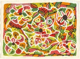 Artist: NAPALTJARRI JUGADAI, Daisy | Title: Bush daisies, bush violets and desert rose, Pintupi/Luritja country | Date: 1993