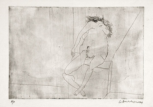 Artist: b'BALDESSIN, George' | Title: b'(Seated nude female figure).' | Date: 1964 | Technique: b'etching, printed in black ink, from one plate' Artist: b'BALDESSIN, George' | Title: b'(Seated nude female figure).' | Date: 1964 | Technique: b'etching, printed in black ink, from one plate'