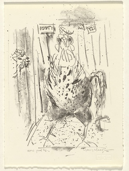 Artist: b'MACQUEEN, Mary' | Title: b'(First prize)' | Date: 1986 | Technique: b'lithograph, printed in black ink, from one stone' | Copyright: b'Courtesy Paulette Calhoun, for the estate of Mary Macqueen'