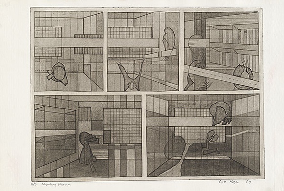 Artist: b'MEYER, Bill' | Title: b'Monkey frames' | Date: 1969 | Technique: b'etching, aquatint and drypoint, printed in black ink, from one copper plate' | Copyright: b'\xc2\xa9 Bill Meyer' Artist: b'MEYER, Bill' | Title: b'Monkey frames' | Date: 1969 | Technique: b'etching, aquatint and drypoint, printed in black ink, from one copper plate' | Copyright: b'\xc2\xa9 Bill Meyer'