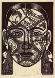 Artist: Klein, Deborah. | Title: D'oyley face | Date: 1997 | Technique: linocut, printed in black ink, from one block