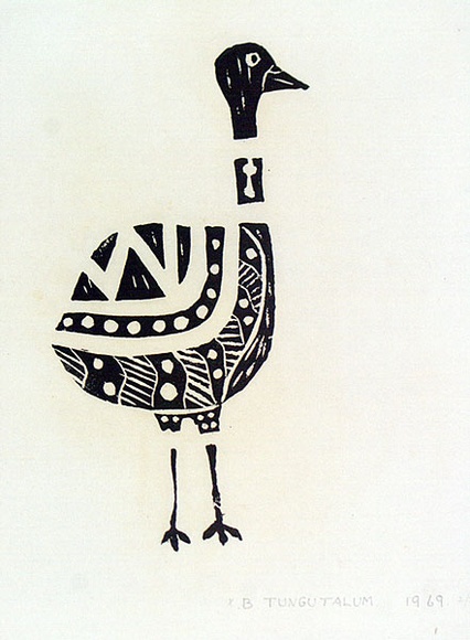 Artist: b'TUNGUTALUM, Bede' | Title: b'Standing bird in profile' | Date: 1969 | Technique: b'woodcut, printed in black ink, from one block' Artist: b'TUNGUTALUM, Bede' | Title: b'Standing bird in profile' | Date: 1969 | Technique: b'woodcut, printed in black ink, from one block'