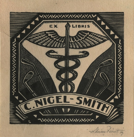 Artist: b'FEINT, Adrian' | Title: b'Bookplate: C Nigel-Smith.' | Date: (1929) | Technique: b'wood-engraving, printed in black ink, from one block' | Copyright: b'Courtesy the Estate of Adrian Feint' Artist: b'FEINT, Adrian' | Title: b'Bookplate: C Nigel-Smith.' | Date: (1929) | Technique: b'wood-engraving, printed in black ink, from one block' | Copyright: b'Courtesy the Estate of Adrian Feint'