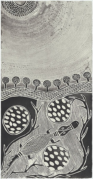 Artist: b'Gurruwiwi, Djalu.' | Title: b'Gapu, tubig, air, water II' | Date: 1999 | Technique: b'etching and aquatint, printed in black in, from one plate' Artist: b'Gurruwiwi, Djalu.' | Title: b'Gapu, tubig, air, water II' | Date: 1999 | Technique: b'etching and aquatint, printed in black in, from one plate'