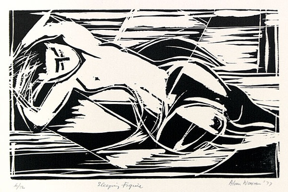 Artist: b'WARREN, Alan' | Title: b'Sleeping figure' | Date: 1977 | Technique: b'linocut, printed in black ink, from one block' Artist: b'WARREN, Alan' | Title: b'Sleeping figure' | Date: 1977 | Technique: b'linocut, printed in black ink, from one block'