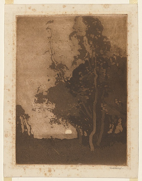 Artist: b'Long, Sydney.' | Title: b'Moonrise pastoral' | Date: 1918 | Technique: b'aquatint, printed in sepia ink, from one copper plate' | Copyright: b'Reproduced with the kind permission of the Ophthalmic Research Institute of Australia'