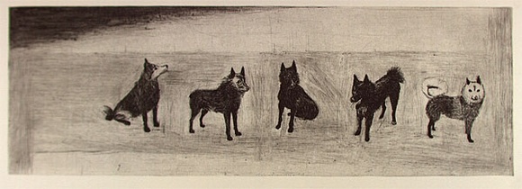Artist: b'Crawford, Marian.' | Title: b'Friends of Laika' | Date: 1991 | Technique: b'etching, printed in black ink, from one plate' Artist: b'Crawford, Marian.' | Title: b'Friends of Laika' | Date: 1991 | Technique: b'etching, printed in black ink, from one plate'