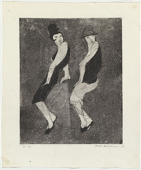 Artist: b'WILLIAMS, Fred' | Title: b'The boy friend.' | Date: 1955-56 | Technique: b'etching, aquatint, engraving and drypoint, printed in black ink, from one copper plate' | Copyright: b'\xc2\xa9 Fred Williams Estate' Artist: b'WILLIAMS, Fred' | Title: b'The boy friend.' | Date: 1955-56 | Technique: b'etching, aquatint, engraving and drypoint, printed in black ink, from one copper plate' | Copyright: b'\xc2\xa9 Fred Williams Estate'