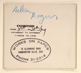 Artist: COLEING, Tony | Title: Exhibition announcement Works on Paper 3rd to 20th August. | Date: 1973 | Technique: rubber stamp
