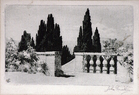 Artist: b'Mather, John.' | Title: b'The terrace' | Date: 1910 | Technique: b'etching, printed in green ink with plate-tone, from one plate' Artist: b'Mather, John.' | Title: b'The terrace' | Date: 1910 | Technique: b'etching, printed in green ink with plate-tone, from one plate'