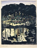 Artist: PRESTON, Margaret | Title: Red Cross Fete, Mosman. | Date: 1920 | Technique: woodcut, printed in black ink, from one block; hand-coloured | Copyright: © Margaret Preston. Licensed by VISCOPY, Australia