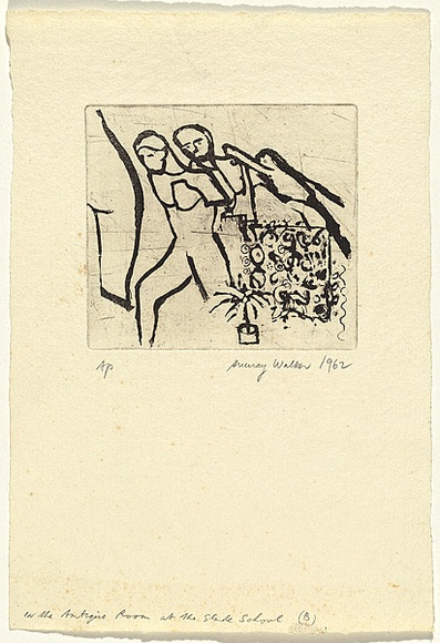Artist: b'WALKER, Murray' | Title: b'In the antique room at the Slade School (b)' | Date: 1962 | Technique: b'etching and sugarlift aquatint, printed in black ink, from one plate' Artist: b'WALKER, Murray' | Title: b'In the antique room at the Slade School (b)' | Date: 1962 | Technique: b'etching and sugarlift aquatint, printed in black ink, from one plate'