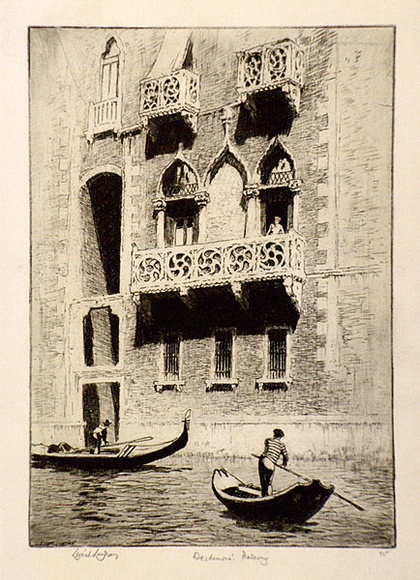 Artist: b'LINDSAY, Lionel' | Title: bDesdemona's balcony | Date: 1928 | Technique: b'etching and drypoint, printed in brown ink with plate-tone, from one plate' | Copyright: b'Courtesy of the National Library of Australia' Artist: b'LINDSAY, Lionel' | Title: bDesdemona's balcony | Date: 1928 | Technique: b'etching and drypoint, printed in brown ink with plate-tone, from one plate' | Copyright: b'Courtesy of the National Library of Australia'