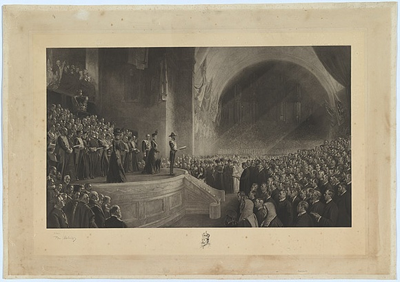 Artist: b'Roberts, Tom.' | Title: b'Opening of the first Parliament of the Australian Commonwealth, 9th May 1901 - with remarque of Edward VII.' | Date: c.1903 | Technique: b'photogravure' Artist: b'Roberts, Tom.' | Title: b'Opening of the first Parliament of the Australian Commonwealth, 9th May 1901 - with remarque of Edward VII.' | Date: c.1903 | Technique: b'photogravure'