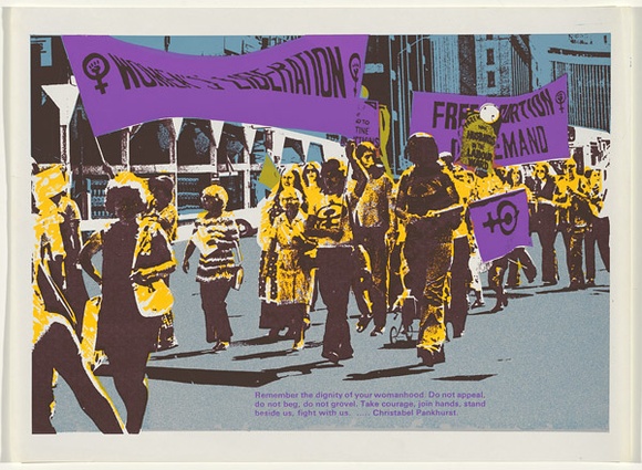 Artist: b'Robertson, Toni.' | Title: bWomen's liberation | Date: 1976 | Technique: b'screenprint, printed in colour, from four stencils' | Copyright: b'\xc2\xa9 Toni Robertson' Artist: b'Robertson, Toni.' | Title: bWomen's liberation | Date: 1976 | Technique: b'screenprint, printed in colour, from four stencils' | Copyright: b'\xc2\xa9 Toni Robertson'