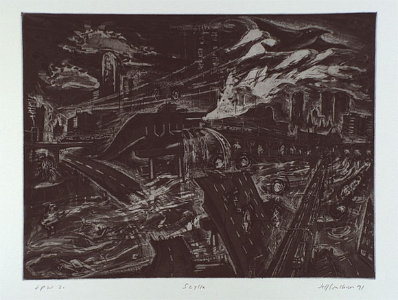 Artist: b'Faulkner, Jeff.' | Title: b'Seylla' | Date: 1991 - 1992, December - January | Technique: b'etching and aquatint, printed in black ink from one plate' Artist: b'Faulkner, Jeff.' | Title: b'Seylla' | Date: 1991 - 1992, December - January | Technique: b'etching and aquatint, printed in black ink from one plate'
