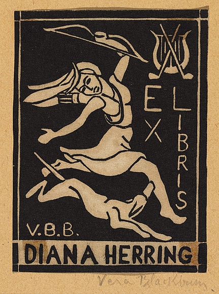Artist: b'Blackburn, Vera.' | Title: b'Bookplate: Diana Herring.' | Date: c.1934 | Technique: b'linocut, printed in black ink, from one block' | Copyright: b'\xc2\xa9 Vera Blackburn' Artist: b'Blackburn, Vera.' | Title: b'Bookplate: Diana Herring.' | Date: c.1934 | Technique: b'linocut, printed in black ink, from one block' | Copyright: b'\xc2\xa9 Vera Blackburn'