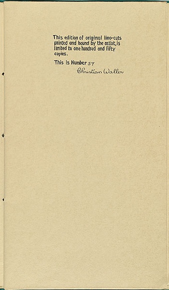 Artist: b'Waller, Christian.' | Title: b'Title page' | Date: 1932 | Technique: b'linocuts, printed in black ink, each from one block' Artist: b'Waller, Christian.' | Title: b'Title page' | Date: 1932 | Technique: b'linocuts, printed in black ink, each from one block'