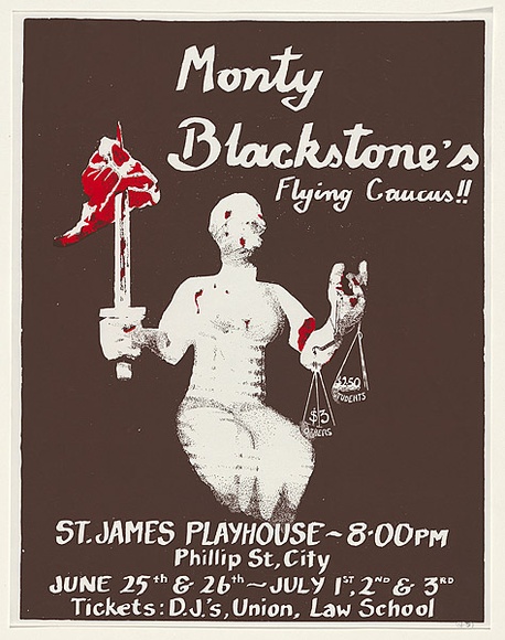 Artist: b'MACKINOLTY, Chips' | Title: bMonty Blackstone's flying caucus !! | Date: 1976 | Technique: b'screenprint, printed in colour, from multiple stencils' Artist: b'MACKINOLTY, Chips' | Title: bMonty Blackstone's flying caucus !! | Date: 1976 | Technique: b'screenprint, printed in colour, from multiple stencils'