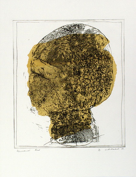 Artist: b'Clutterbuck, Jock.' | Title: b'Capriconical head.' | Date: 1966 | Technique: b'etching and aquatint, printed in colour, from multiple plates' Artist: b'Clutterbuck, Jock.' | Title: b'Capriconical head.' | Date: 1966 | Technique: b'etching and aquatint, printed in colour, from multiple plates'