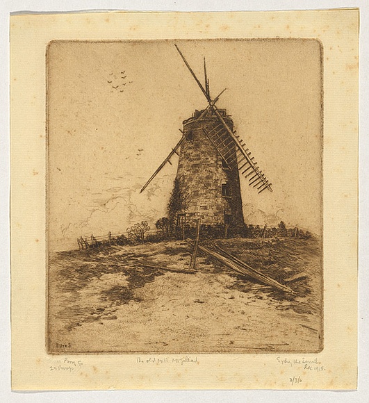 Artist: b'URE SMITH, Sydney' | Title: b'The old mill, Mt Gilead' | Date: 1915, December | Technique: b'etching and aquatint, printed in brown ink with plate-tone, from one plate' Artist: b'URE SMITH, Sydney' | Title: b'The old mill, Mt Gilead' | Date: 1915, December | Technique: b'etching and aquatint, printed in brown ink with plate-tone, from one plate'