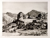 Artist: LINDSAY, Lionel | Title: Old Antequera, Andalucia, Spain | Date: 1929 | Technique: drypoint, printed in brown ink with plate-tone, from one plate | Copyright: Courtesy of the National Library of Australia