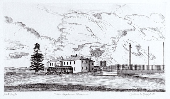 Artist: b'GRIFFITH, Pamela' | Title: b'The La Perouse Museum' | Date: 1987 | Technique: b'hardground-etching, printed in black ink, from two copper plates' | Copyright: b'\xc2\xa9 Pamela Griffith' Artist: b'GRIFFITH, Pamela' | Title: b'The La Perouse Museum' | Date: 1987 | Technique: b'hardground-etching, printed in black ink, from two copper plates' | Copyright: b'\xc2\xa9 Pamela Griffith'