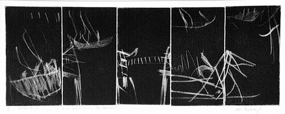 Artist: b'De Lorenzo, Peter.' | Title: b'Novocastro III: Five pieces from the panorama.' | Date: 1984 | Technique: b'etching and aquatint on 5 separate plates in sequence' Artist: b'De Lorenzo, Peter.' | Title: b'Novocastro III: Five pieces from the panorama.' | Date: 1984 | Technique: b'etching and aquatint on 5 separate plates in sequence'