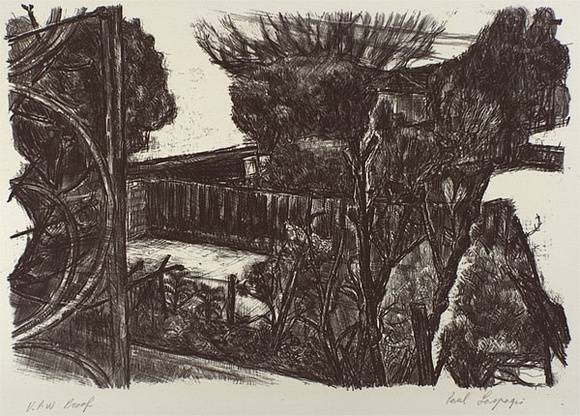 Artist: b'Laspargis, Paul.' | Title: b'Cedar st space' | Date: 1986, July | Technique: b'lithograph, printed in black ink, from one stone' Artist: b'Laspargis, Paul.' | Title: b'Cedar st space' | Date: 1986, July | Technique: b'lithograph, printed in black ink, from one stone'