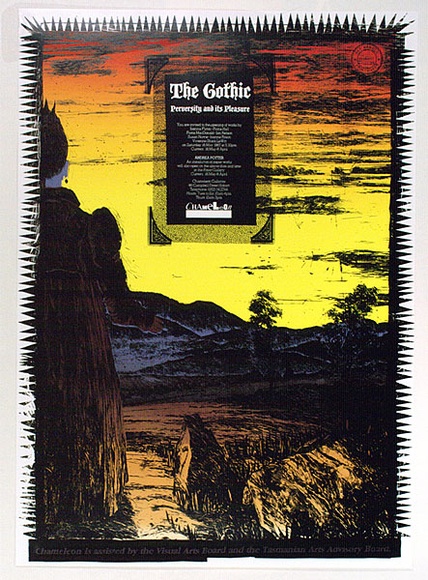 Artist: b'ARNOLD, Raymond' | Title: b'The gothic, perversity and its pleasure, Chameleon Gallery, Hobart.' | Date: 1987 | Technique: b'screenprint, printed in colour, from four stencils' Artist: b'ARNOLD, Raymond' | Title: b'The gothic, perversity and its pleasure, Chameleon Gallery, Hobart.' | Date: 1987 | Technique: b'screenprint, printed in colour, from four stencils'
